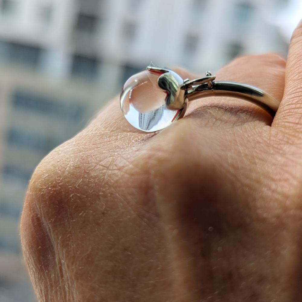 Swatch Silver and White Ring with Trickle Light Bead